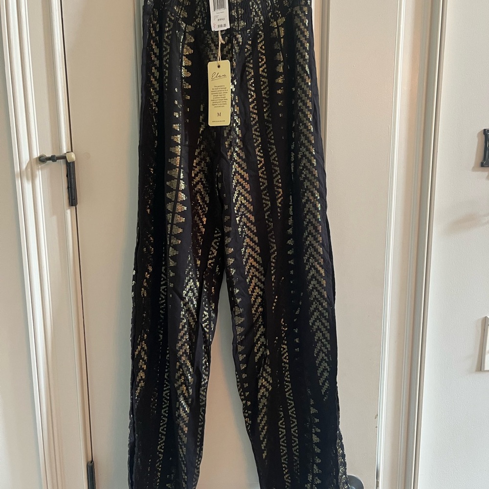 Elan Black and Gold Geometric Pants/Coverup with slits on sides